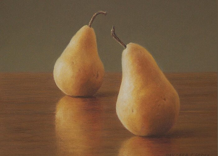 Pears Greeting Card featuring the painting Apart by Barbara Groff