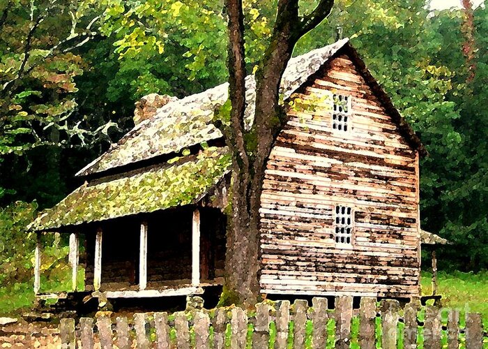 Appalachian Greeting Card featuring the painting Appalachian Cabin by Desiree Paquette