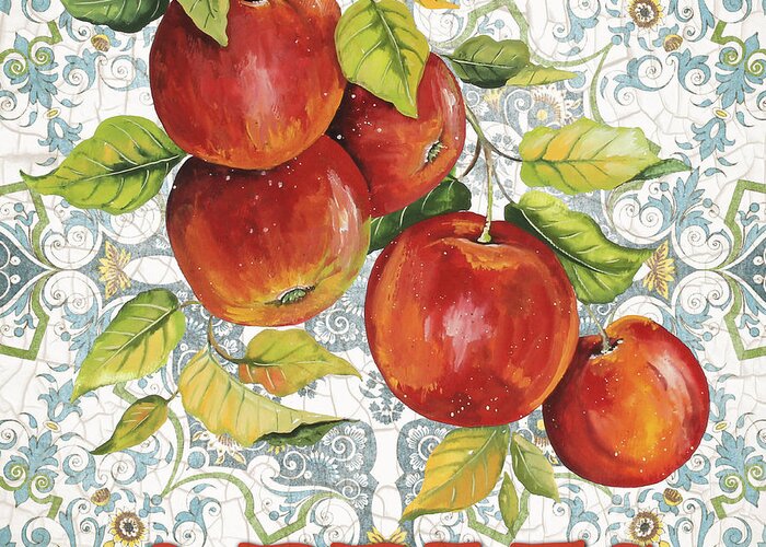 Painting Greeting Card featuring the painting Apples on Damask by Jean Plout