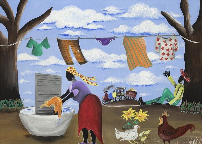 Gullah Art Greeting Card featuring the painting Approaching the Finish Line by Patricia Sabreee