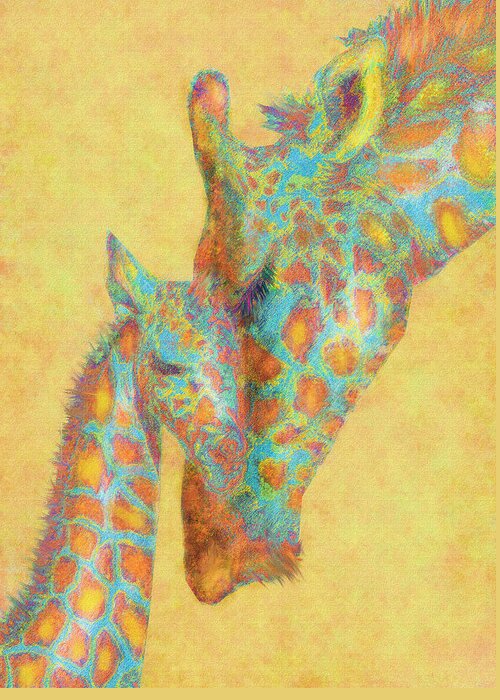 Giraffe Greeting Card featuring the digital art Aqua And Orange Giraffes by Jane Schnetlage