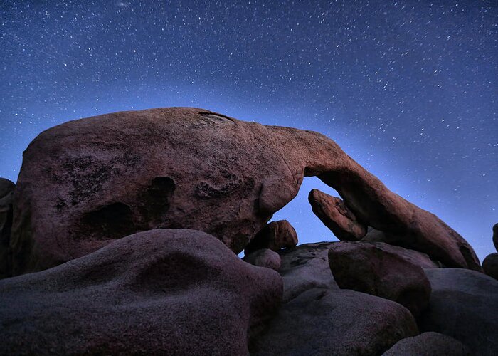 Joshua Tree National Park Greeting Card featuring the photograph Arch Rock under the Stars by Stephen Stookey