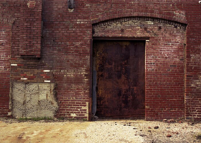 Rust Greeting Card featuring the photograph Arch With Steel Door by Greg Kluempers
