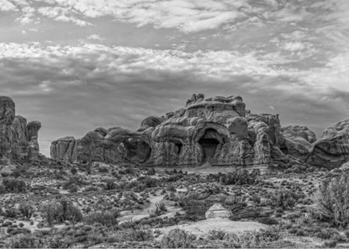 Delicate Greeting Card featuring the photograph Arches National Park BW by Michael Ver Sprill