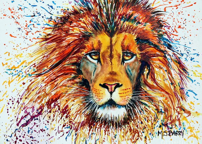 Watercolor Painting Of A Lion Greeting Card featuring the painting Ariel by Maria Barry