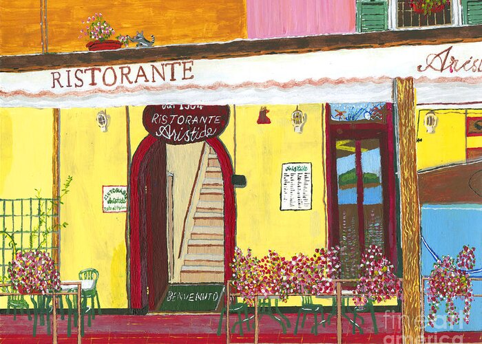 Restaurant Greeting Card featuring the painting Aristede in Cinque Terra by Paul Fields