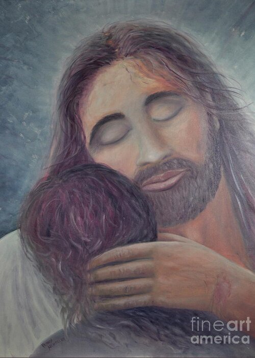 Jesus Greeting Card featuring the painting Arms of Love by Penny Neimiller