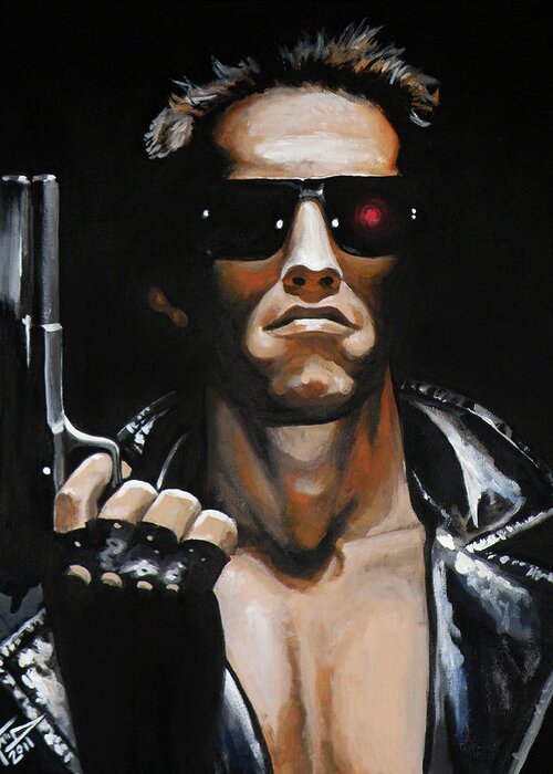Arnold Schwarzenegger Greeting Card featuring the painting Arnold Schwarzenegger - Terminator by Tom Carlton