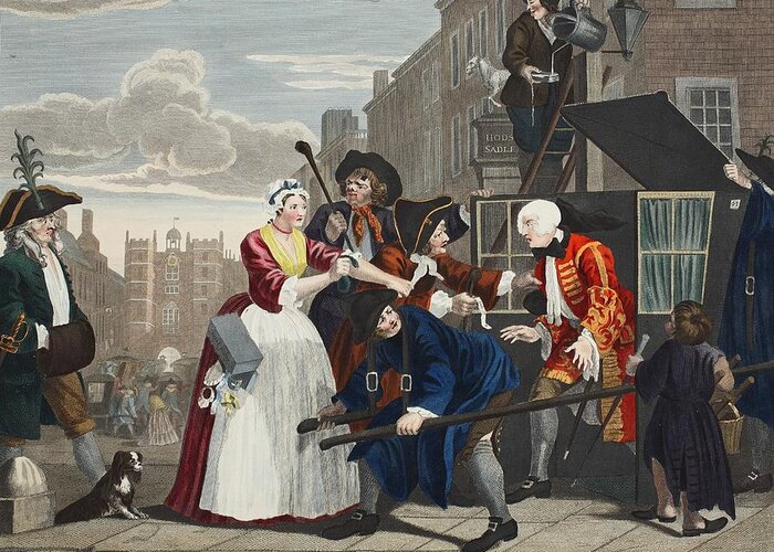 Street Scene Greeting Card featuring the drawing Arrested For Debt, Plate V From A Rakes by William Hogarth