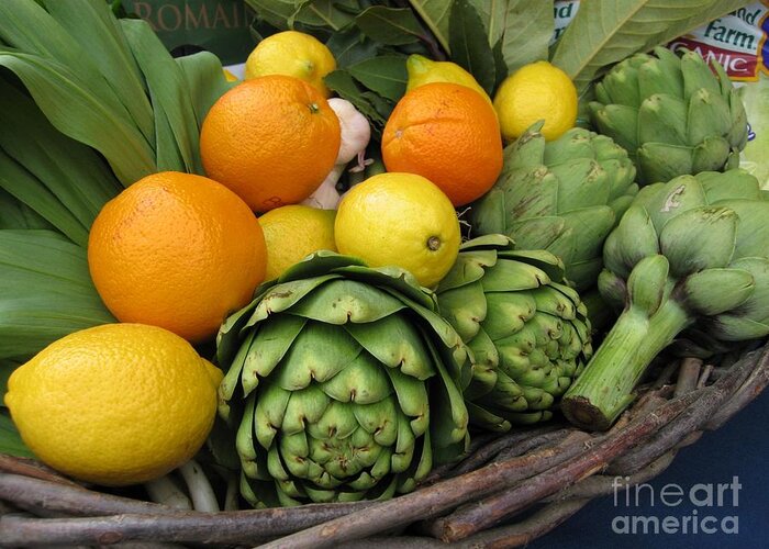 Fruit Greeting Card featuring the photograph Artichokes Lemons and Oranges by James B Toy