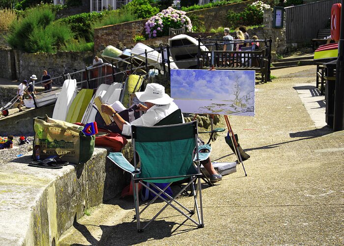 Bright Greeting Card featuring the photograph Artist at Work in Seaview - Isle of Wight by Rod Johnson