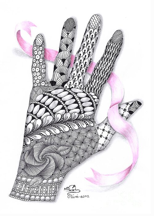 Zentangle Greeting Card featuring the drawing Artist's hand with ribbon by Olivia H Keirstead