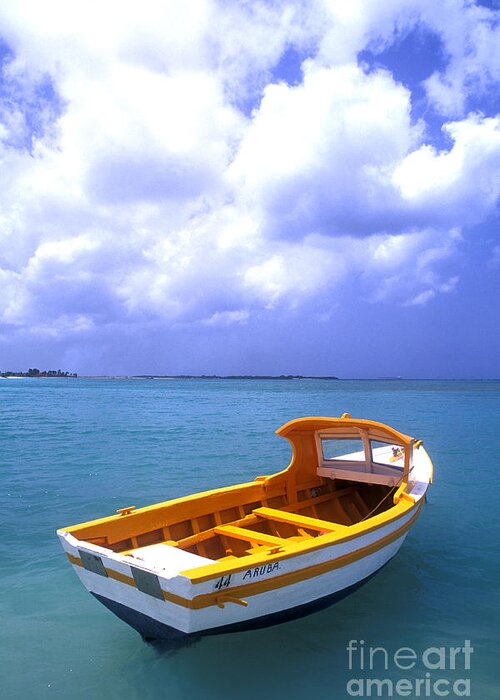 Vibrant Color Greeting Card featuring the photograph Aruba. Fishing Boat by American School