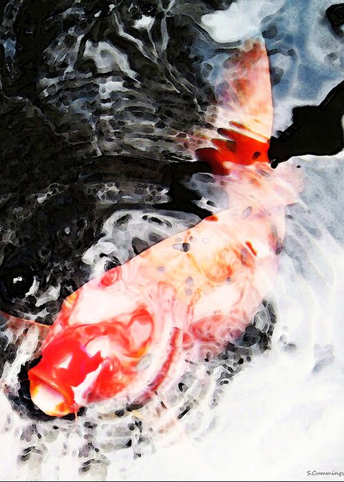 Fish Greeting Card featuring the painting Asian Koi Fish - Black White And Red by Sharon Cummings