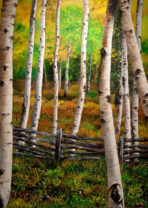 Aspen Trees Greeting Card featuring the painting Aspen Meadow by Jessica Tookey