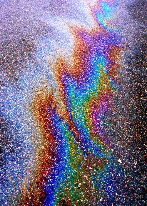 Abstract Greeting Card featuring the photograph Asphalt Oil Slick by Jean Wright