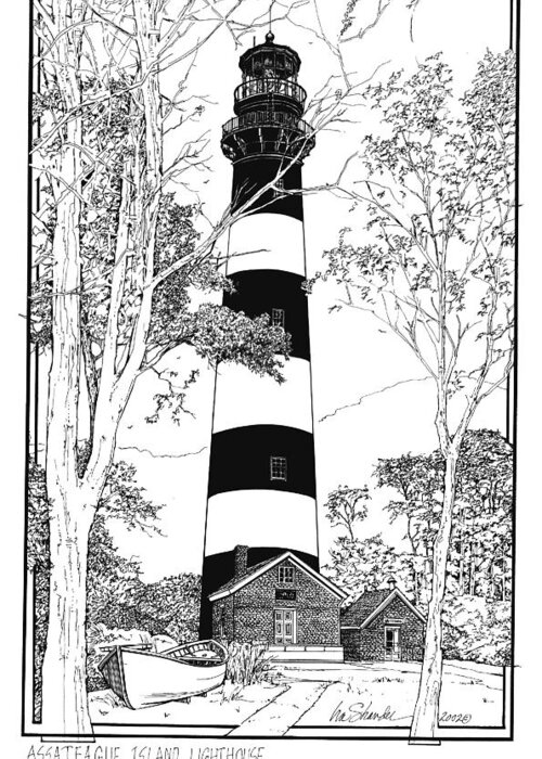 Assateague Island Lighthouse Greeting Card featuring the drawing Assateague Island Lighthouse by Ira Shander