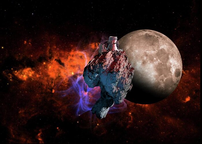 Color Image Greeting Card featuring the digital art Asteroid Mining, Artwork by Victor Habbick Visions