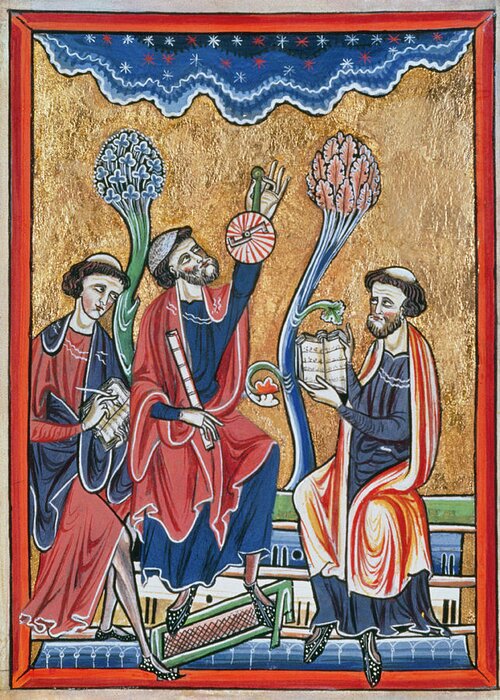 Astronomer Greeting Card featuring the photograph Astromers Observing The Heavens From 13th C. Book by J-l Charmet/science Photo Library