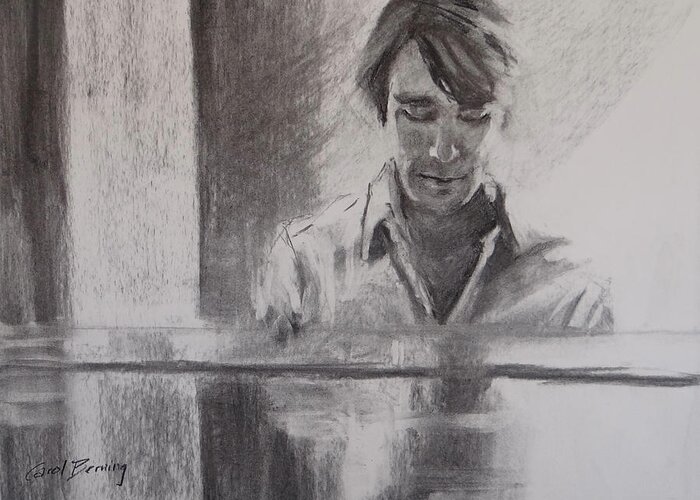 Charcoal Portrait Greeting Card featuring the painting At the Piano by Carol Berning