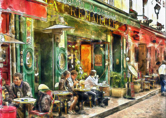 Marian Voicu Greeting Card featuring the painting At the Restaurant in Paris by Marian Voicu