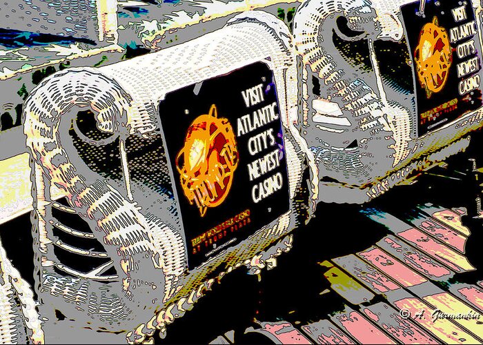 Atlantic City Greeting Card featuring the digital art Atlantic City Nostalgia Boardwalk Rolling Chairs by A Macarthur Gurmankin