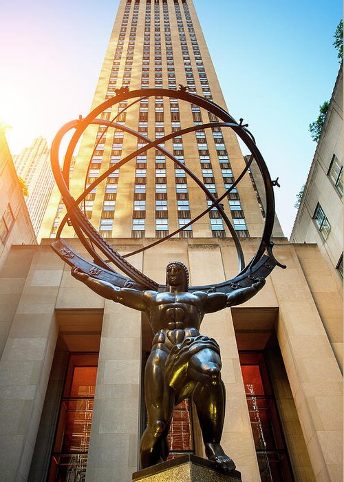 Globe Greeting Card featuring the photograph Atlas Sculpture At The Rockefeller by Sylvain Sonnet