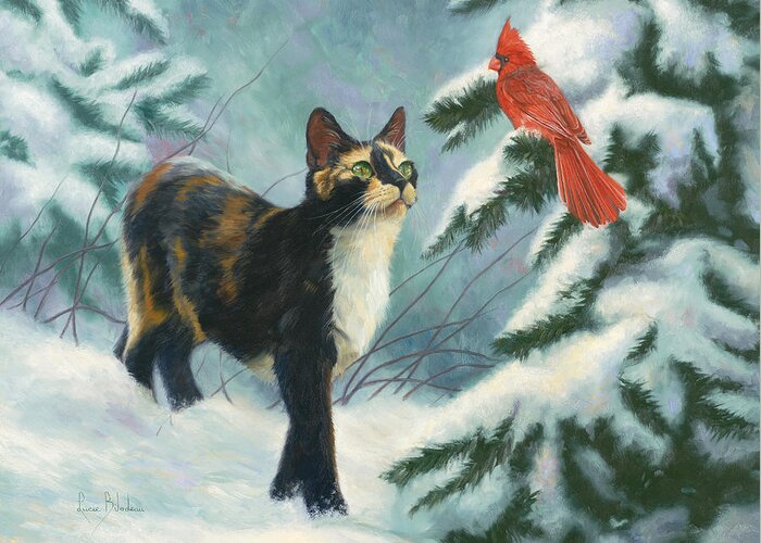 Cat Greeting Card featuring the painting Attentive by Lucie Bilodeau