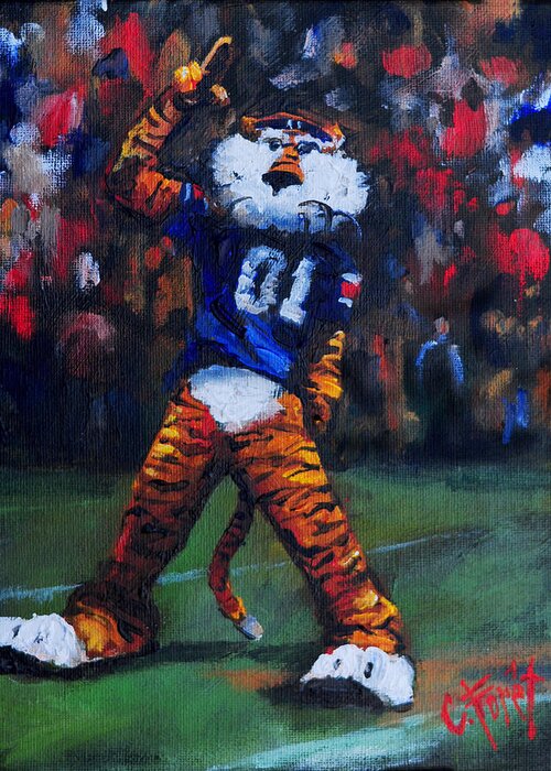 Aubie Greeting Card featuring the painting Aubie Doing His Thing by Carole Foret