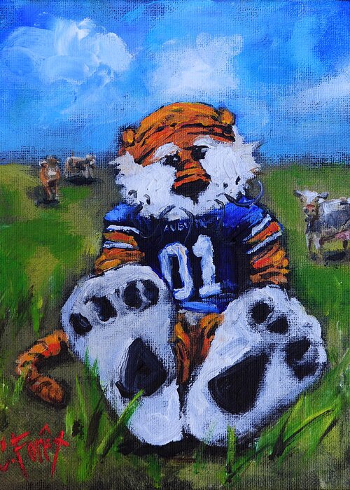 Aubie Greeting Card featuring the painting Aubie With the Cows by Carole Foret