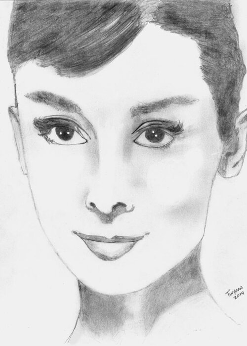 Audrey Hepburn Greeting Card featuring the drawing Audrey by Dan Twyman