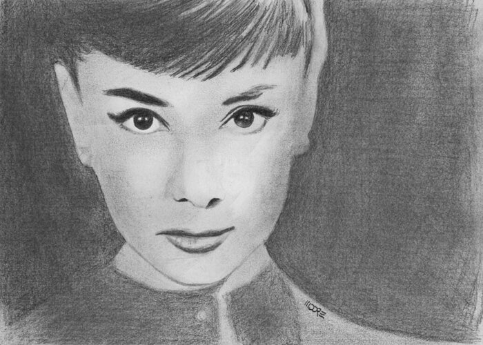 Audrey Hepburn Greeting Card featuring the drawing Audrey Hepburn by Pat Moore