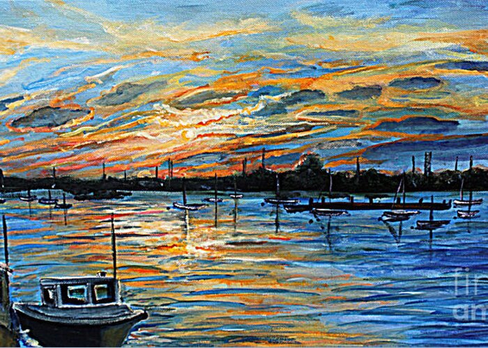 Woods Hole Greeting Card featuring the painting August Sunset in Woods Hole by Rita Brown