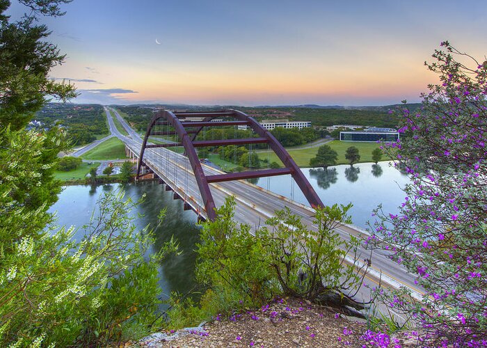 Austin Images Greeting Card featuring the photograph Austin Images - Pennybacker Bridge looking West at Sunrise by Rob Greebon