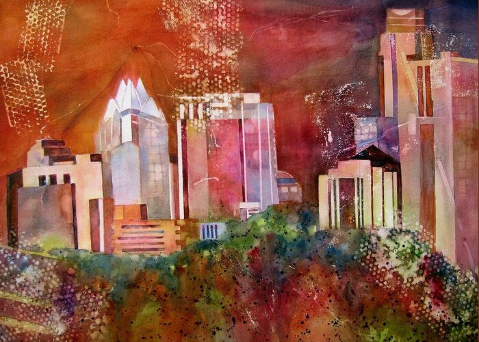 Austin Landscape Greeting Card featuring the painting Austin Skyline III by Vicki Brevell