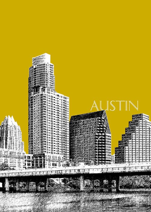 Architecture Greeting Card featuring the digital art Austin Texas Skyline - Gold by DB Artist