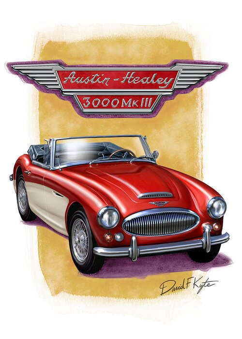 Highly Detailed Painting Captures The Beauty Of This 1960s Era Austin Healey 3000mk3 In Two Tone Red And White. See Other Listings For Other Color Combinations. Also Other English Sports Cars. Special Color On Request. Greeting Card featuring the painting Austin3000-red-wht by David Kyte