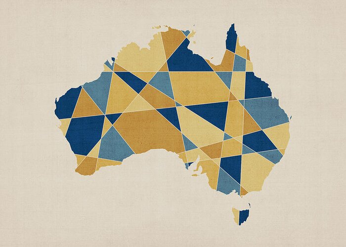 Australia Map Greeting Card featuring the digital art Australia Geometric Retro Map by Michael Tompsett