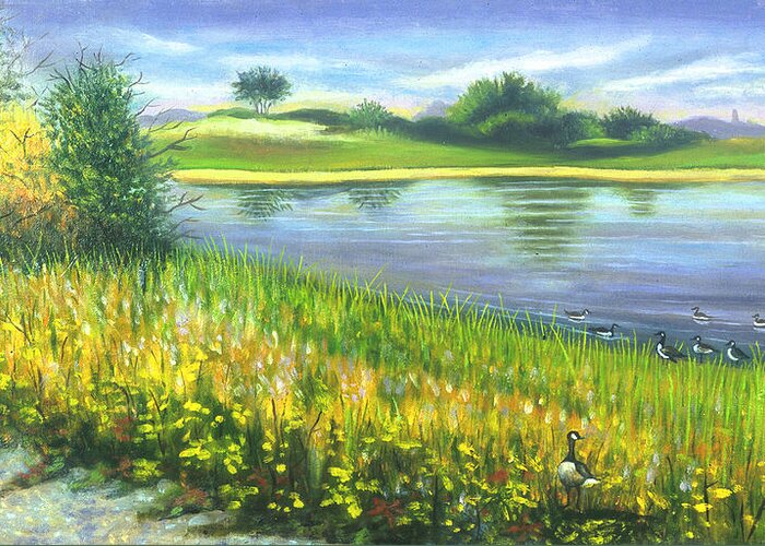 Marshlands Greeting Card featuring the painting Autumn At Gateway National Park by Madeline Lovallo