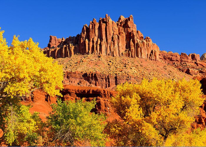 Capitol Reef National Park Greeting Card featuring the photograph Autumn Beneath the Castle by Greg Norrell