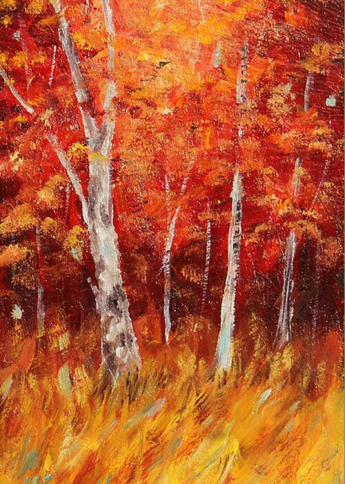 Autumn Greeting Card featuring the painting Autumn Birch Wood by Meaghan Troup