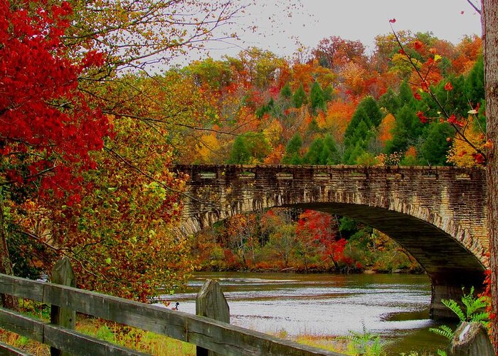 Kathy Long Greeting Card featuring the photograph Autumn Bridge 1 by Kathy Long