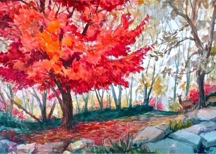 Autumn Greeting Card featuring the painting Autumn Glow-4-14x21 by Faye Ziegler