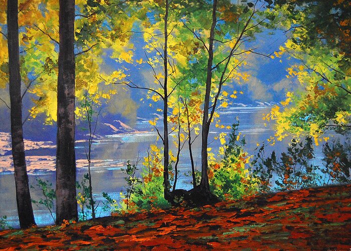 River Greeting Card featuring the painting Autumn in Tumut by Graham Gercken
