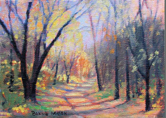 Bonnie Mason Greeting Card featuring the painting Autumn Kaleidoscope by Bonnie Mason