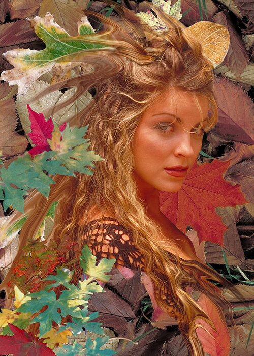 Autumn Greeting Card featuring the digital art Autumn Lady by Lisa Yount