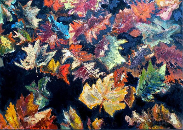 Autumn Leaves Greeting Card featuring the painting Autumn leaves by Uma Krishnamoorthy