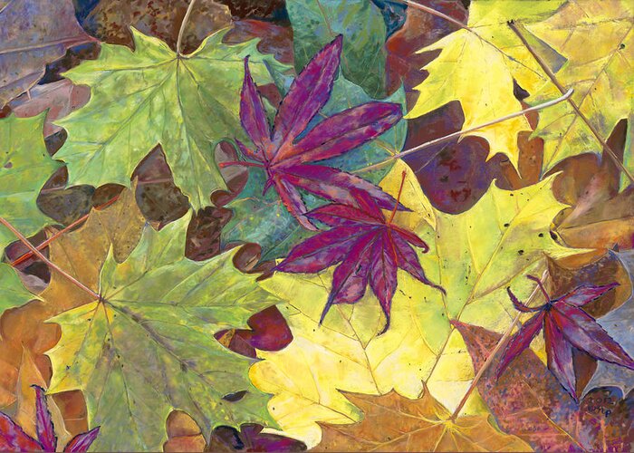 Birdseye Art Studio Greeting Card featuring the painting Autumn Maple Leaves by Nick Payne