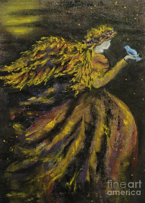 Angel Greeting Card featuring the drawing Autumn Moon Angel by Carla Carson