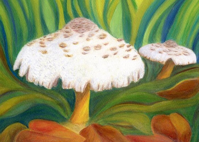Mushroom Painting Greeting Card featuring the painting Autumn Mushrooms by Jeanne Juhos